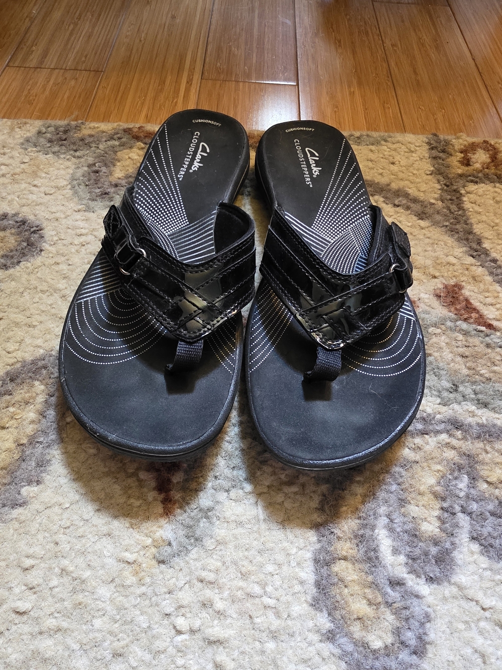 Clarks Black Quilted Toe-Post Sandals